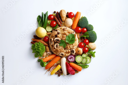 Healthy vegan food. Fresh vegetables on wooden background. Detox diet. Different greens and vegetables. Accompanied by grains, rice. White background