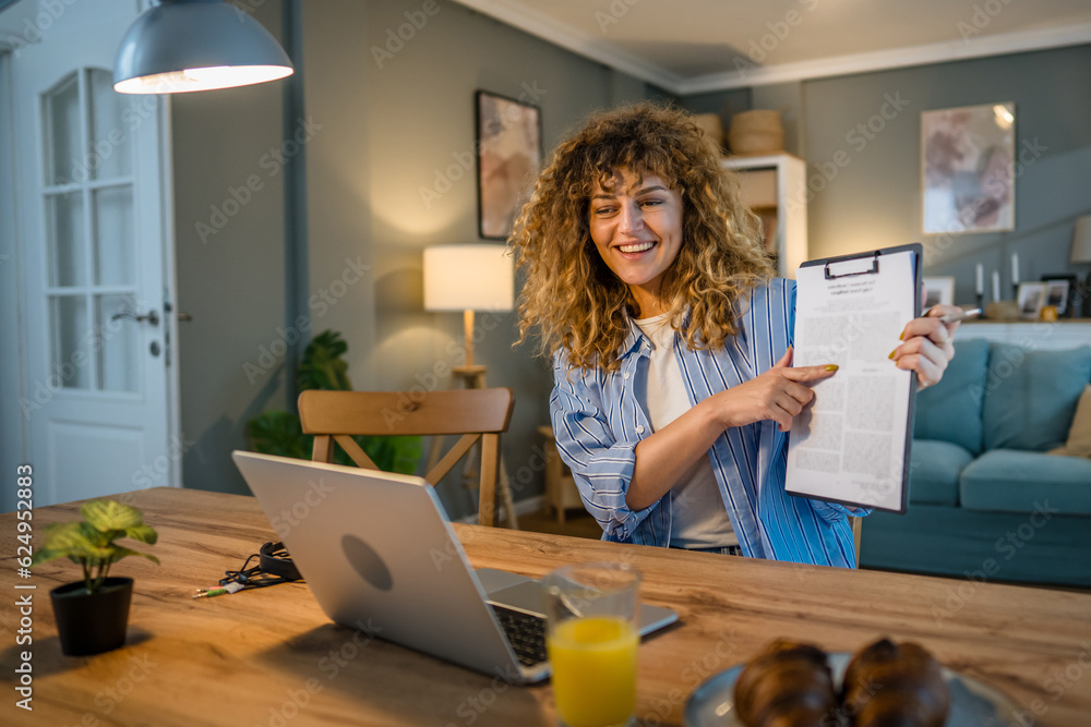 one woman adult caucasian work on her laptop at home happy smile one woman adult caucasian work on her laptop at home happy smile