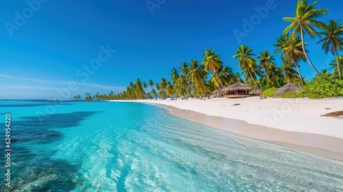 Beach with palm trees and sea. AI generated