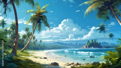 Beach with palm trees and sea. AI generated ©  AKA-RA