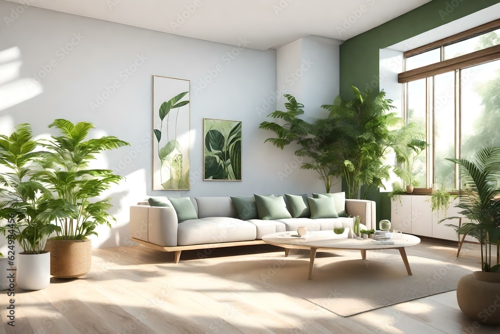 Immerse yourself in the tranquil ambiance of a 3D empty interior with a home plant, a haven of serenity and balance.Ai generated Immerse yourself in the tranquil ambiance of a 3D empty interior with a home plant, a haven of serenity and balance.Ai generated