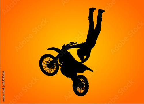 motocross, piloto, vector, silueta, moto racer, atardecer, acrobacia