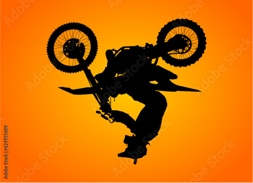 motocross, piloto, vector, silueta, moto racer, atardecer