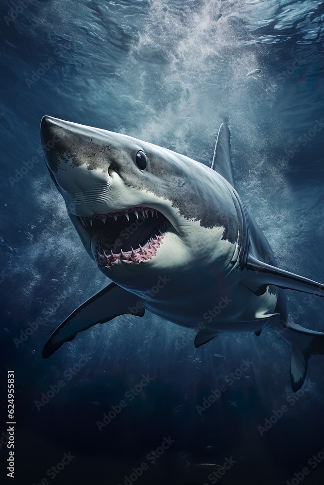 Fototapeta premium white shark swimming in the ocean | Generative AI
