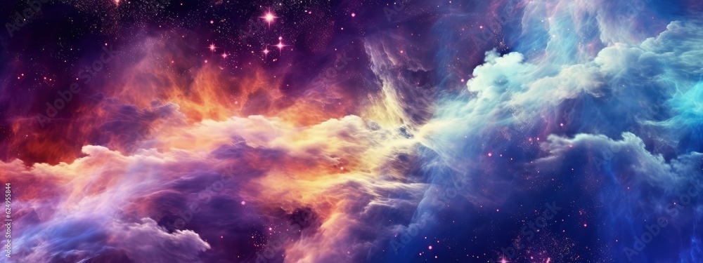 Colorfu space galaxy cloud nebula. Digital ai art