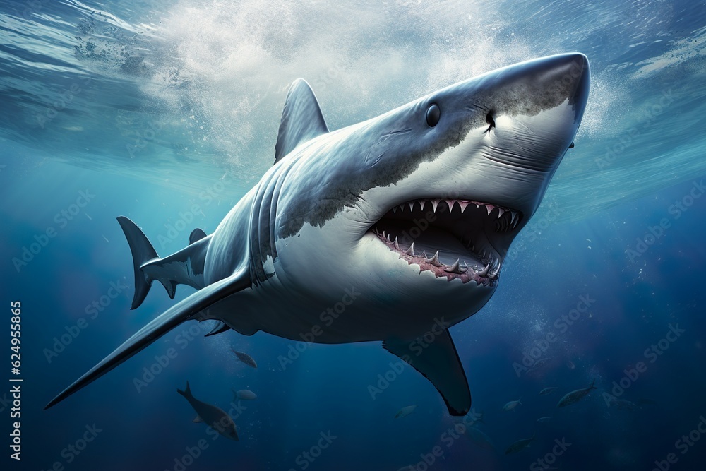 Naklejka premium white shark swimming in the ocean | Generative AI