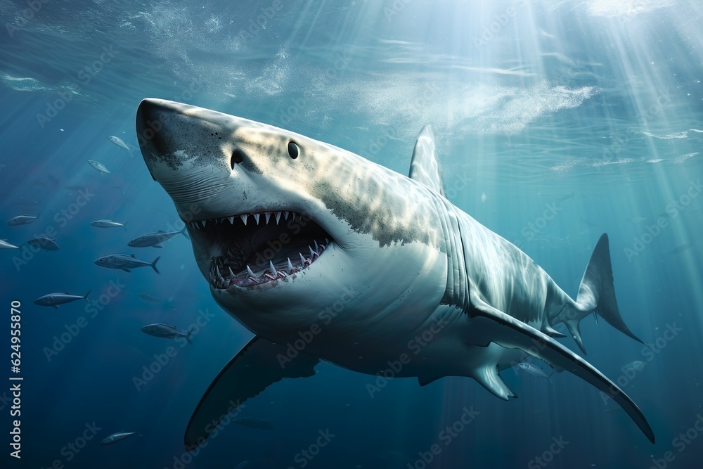 Naklejka premium white shark swimming in the ocean | Generative AI