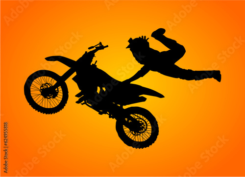 motocross, piloto, vector, silueta, moto racer, atardecer