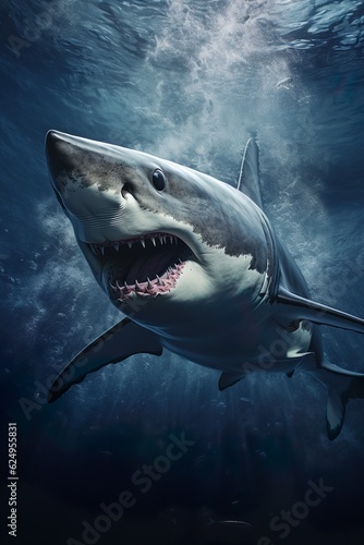 white shark swimming in the ocean   Generative AI © Kay