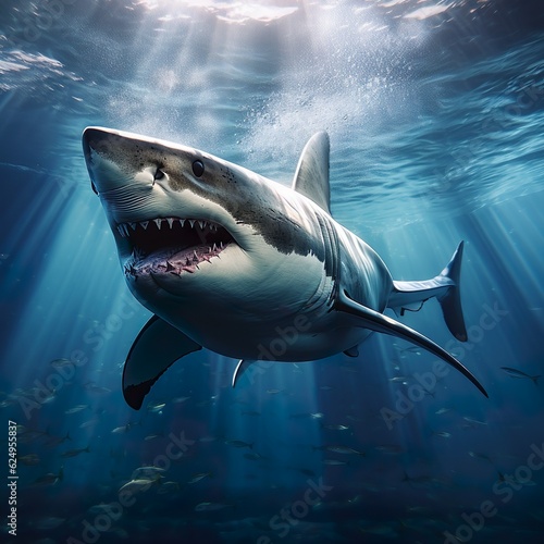 white shark swimming in the ocean   Generative AI