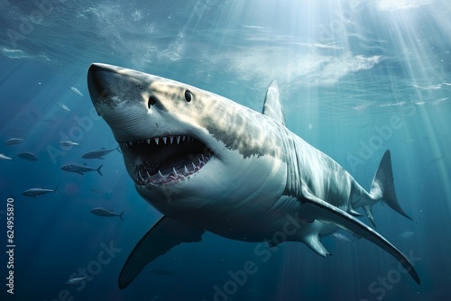 white shark swimming in the ocean   Generative AI © Kay
