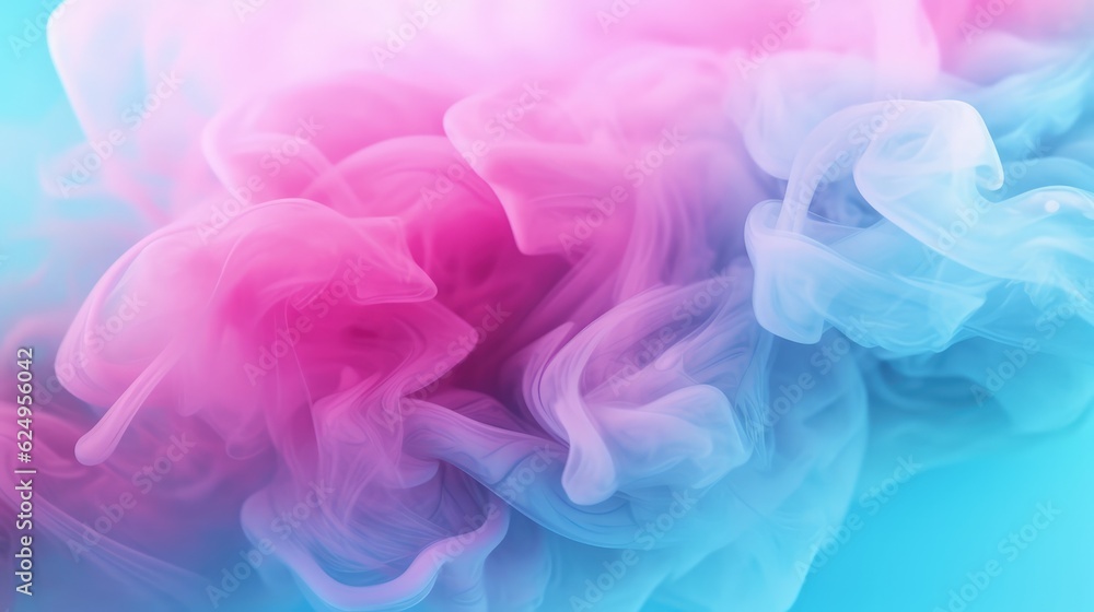 Dreamy pastel teal and pink smoke on abstract background. Cloud and fog. Glowing colors wallpaper. Generative AI