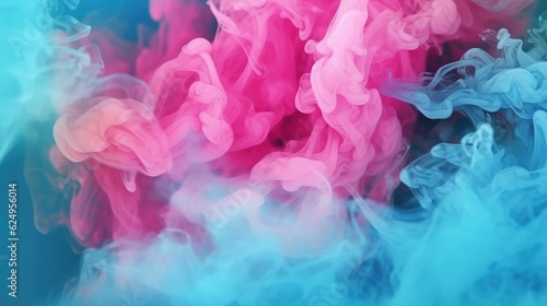 Dreamy pastel teal and pink smoke on abstract background. Cloud and fog. Digital ai art