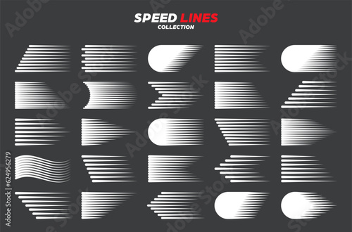 White cartoon or comic speed lines with round corners. Simple line with motion effect. Comic book design element. Vector collection