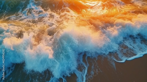 Ocean at high tide at sunset. Colored ocean waves, abstract. Generative AI