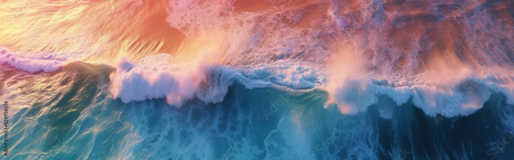 Ocean at high tide at sunset. Colored ocean waves, abstract. Generative AI