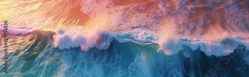 Ocean at high tide at sunset. Colored ocean waves, abstract. Generative AI