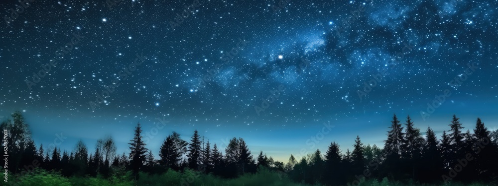 Slow-motion night sky with shooting stars over the forest. Night landscape. Generative AI Slow-motion night sky with shooting stars over the forest. Night landscape. Generative AI