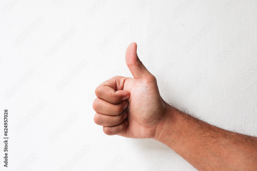 big man hand thumb over white background big man hand thumb over white background