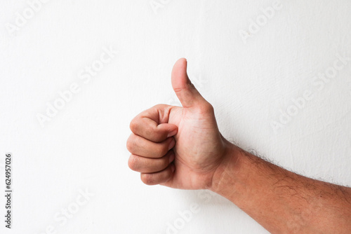 big man hand thumb over white background 