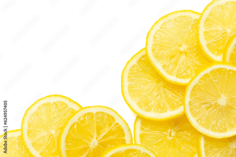 Fresh lemon  slices on white background.