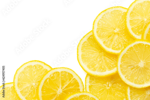 Fresh lemon  slices on white background.