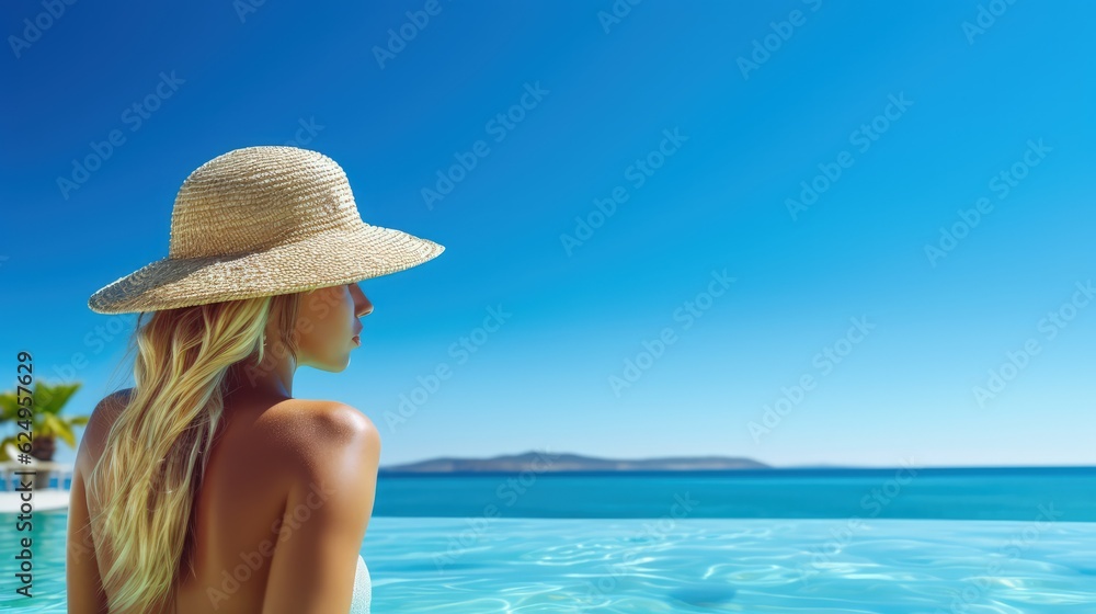 Woman enjoying sunbath on the pool edge
