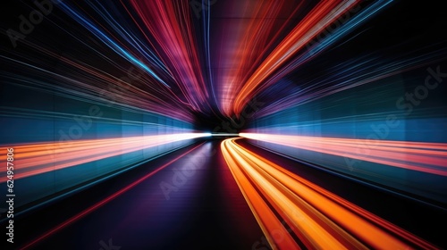 Abstract long exposure dynamic speed light trails in a the tunnel. Generative AI