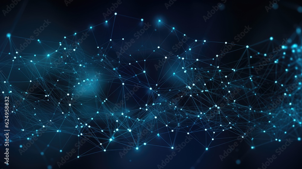 Blue abstract background with a network grid and particle. Network and digital process. Generative AI Blue abstract background with a network grid and particle. Network and digital process. Generative AI