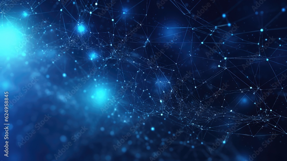 Blue abstract background with a network grid and particle. Network and digital process. Generative AI Blue abstract background with a network grid and particle. Network and digital process. Generative AI