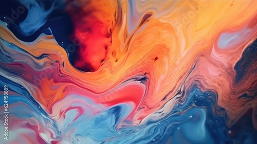 Colorful pastel swirl of blue and red marble, abstract background. Generative AI