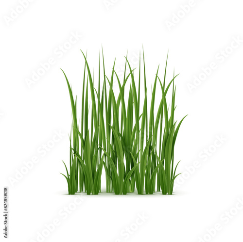 Realistic grass, lush green blades with soft texture. Isolated 3d vector ground cover provides a peaceful, natural setting in various environments such as meadows, gardens, and parks