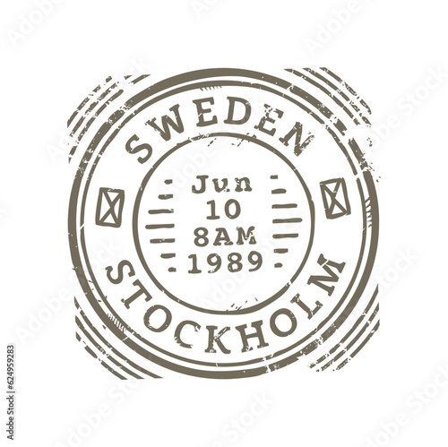 Schilderij op canvas Stockholm Sweden postal seal, postmark on postcard round seal