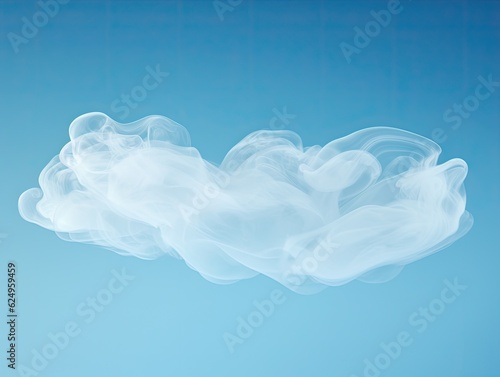 A cloud of white smoke floating in a blue sky. Generative AI.