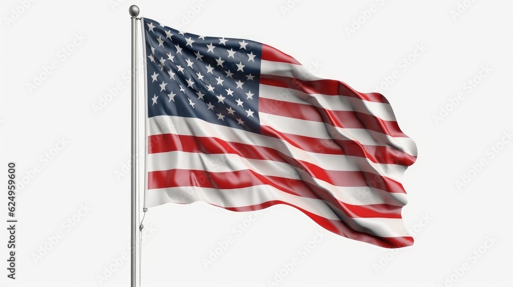 American flag waving isolated on white. The USA flag on a white background. National flag of USA. Generative AI American flag waving isolated on white. The USA flag on a white background. National flag of USA. Generative AI