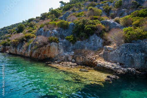 Ancient ruins underwater on the shores of Kekova Island. Antalya  Turkey.