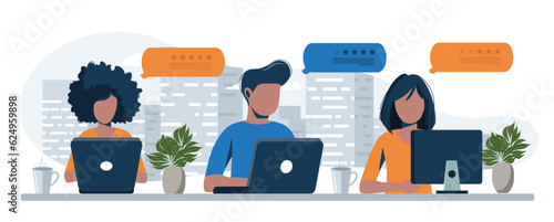 Customer satisfaction. Feedback. Rating on customer service illustration. Website rating feedback and review concept. Flat vector illustration	