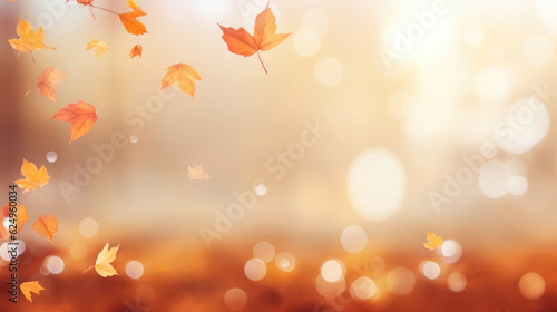Unscharfer Hintergrund goldener Herbst mit fallenden Blättern mit Platz für Text oder Produkt photo