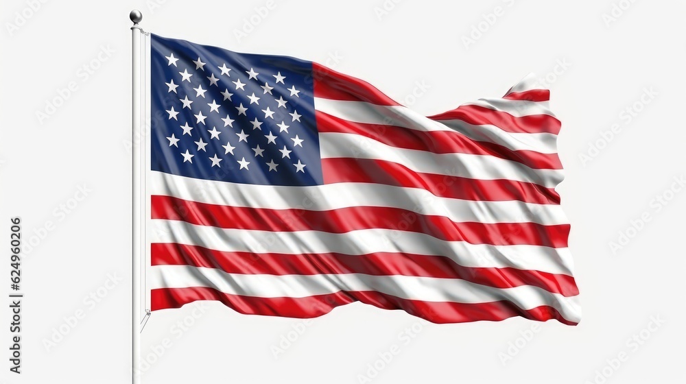 Fototapeta premium American flag waving isolated on white background. The USA flag on a white background. National flag of USA. Generative AI