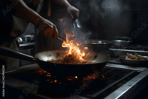 Close up view of chef's hands cooking