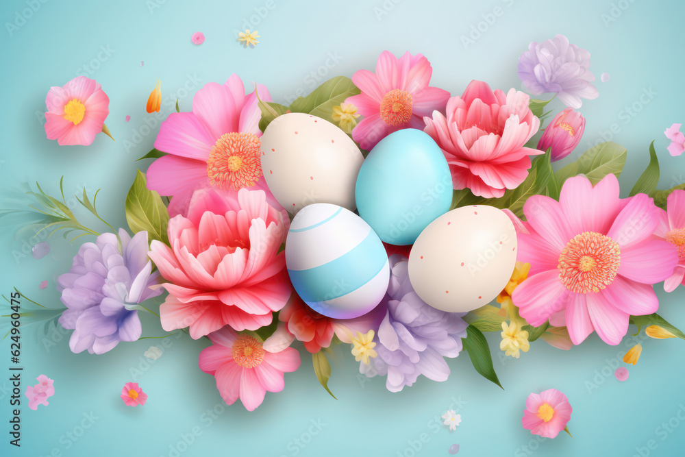 easter card with bright colored eggs and copy space. Generative AI easter card with bright colored eggs and copy space. Generative AI