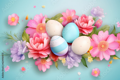 easter card with bright colored eggs and copy space. Generative AI