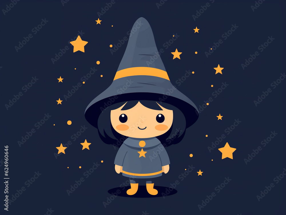 Cute Halloween witch with hat, illustration style