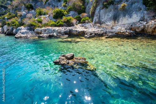 Ancient ruins underwater on the shores of Kekova Island. Antalya, Turkey.