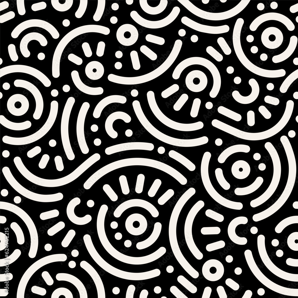 Seamless doodle geometric pattern. Abstract modern background with circles and curves. Hipster Memphis style. Seamless doodle geometric pattern. Abstract modern background with circles and curves. Hipster Memphis style.