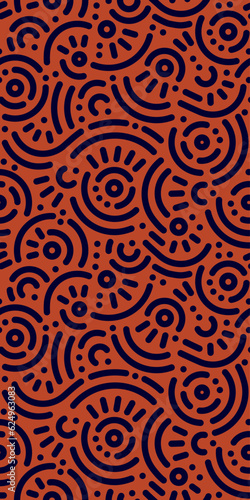 Seamless doodle geometric pattern. Abstract modern background with circles and curves. Hipster Memphis style.