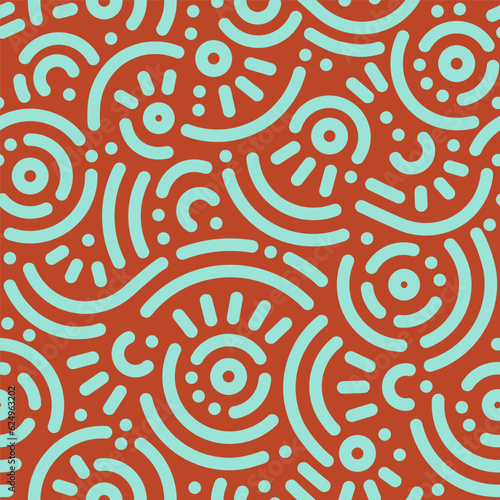 Seamless doodle geometric pattern. Abstract modern background with circles and curves. Hipster Memphis style.