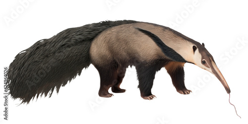 Giant anteater png, transparent background, long tail and nose, isolated on white background, wildlife