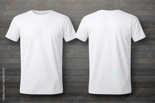 T-shirt mockup. White blank t-shirt front and back views. male clothes wearing clear attractive apparel tshirt models template | Generative AI