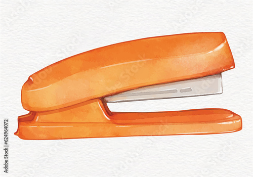 Stapler isolated on white background. hand drawn Watercolor Orange office stapler for stapling paper. Stapling equipment for work or education